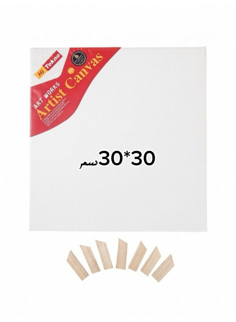 هاي تكنو لوحة رسم كانفاس من القطن 280 غرام جودة مضمونه  مقاس 30×30سم أبيض مع 8 قطع تثبيت خشبيه - Image 1